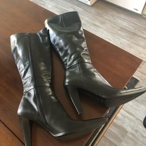 Genuine leather black dress boots